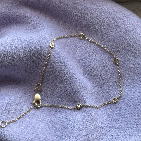 14K yellow gold diamonds by the yard bracelet, 7 inches adjustable - Picture 3 of 3